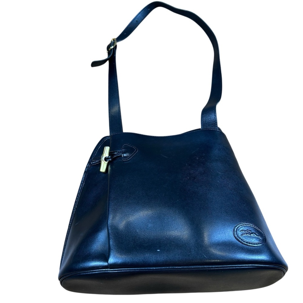 Vintage Longchamp Black Bucket Shoulder Bag with Toggle